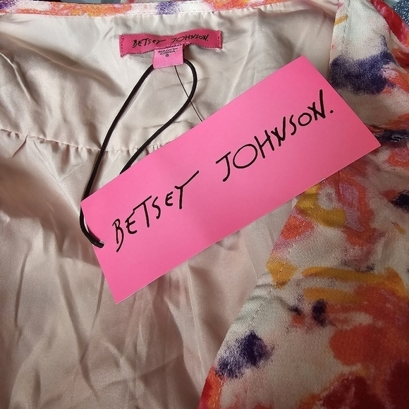 Betsy Johnson boho flutter dress floral multicolor v-neck ruched waist 8 - Picture 13 of 16